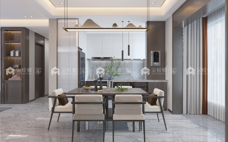 184平滨湖一号新中式风格-演绎简约新中式-空间效果图