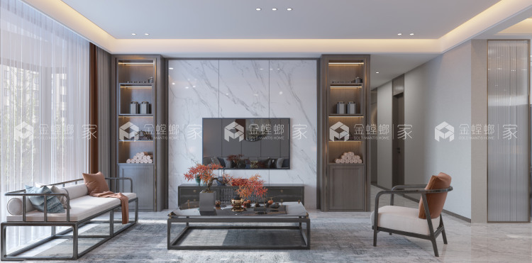 184平滨湖一号新中式风格-演绎简约新中式-空间效果图