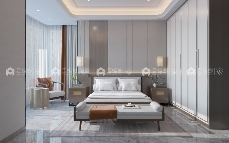 184平滨湖一号新中式风格-演绎简约新中式-空间效果图