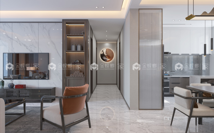 184平滨湖一号新中式风格-演绎简约新中式-空间效果图