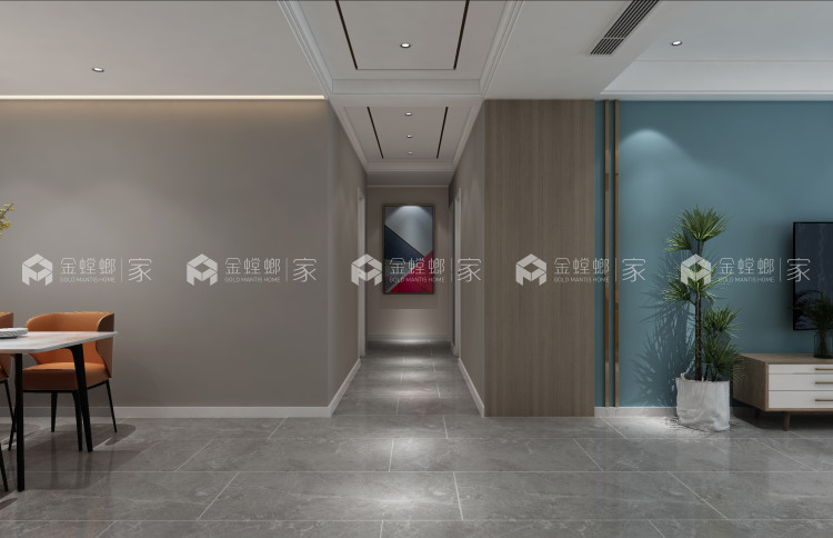 130平外滩首府现代风格-蓝色海洋与浅灰色木纹的碰撞-空间效果图