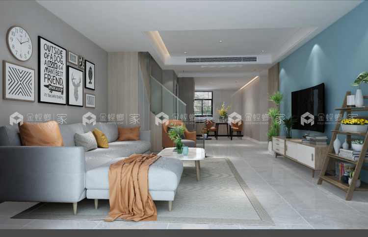 130平外滩首府现代风格-蓝色海洋与浅灰色木纹的碰撞-空间效果图