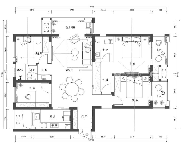 125平永威观澜庭新中式风格-平面布置图