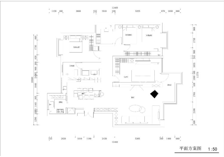150平建业桂园现代风格-平面布置图