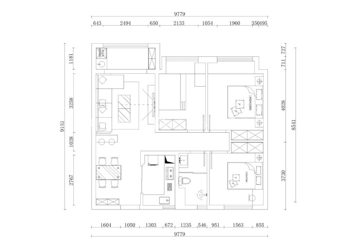 96平碧桂园现代风格-平面布置图