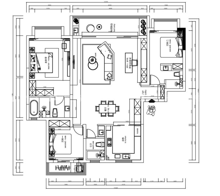 168平建业橙园现代风格-平面布置图