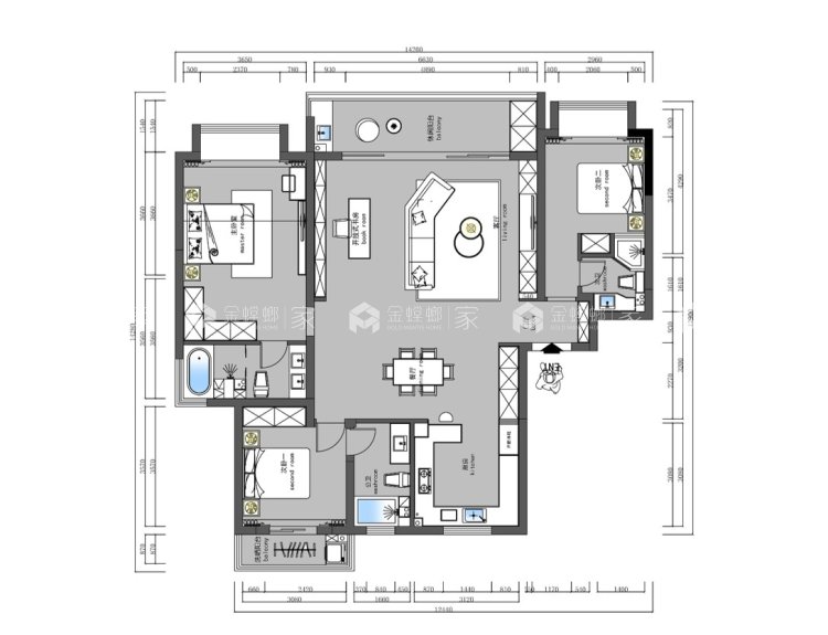 168平建业橙园现代风格-平面布置图