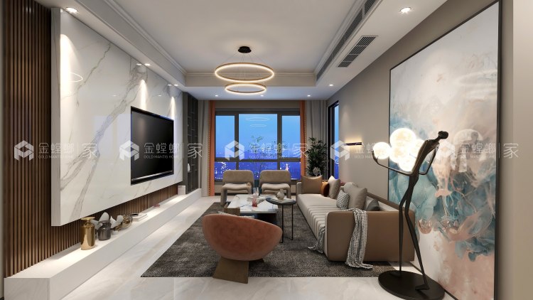 120平观澜盛景现代风格-客厅效果图及设计说明