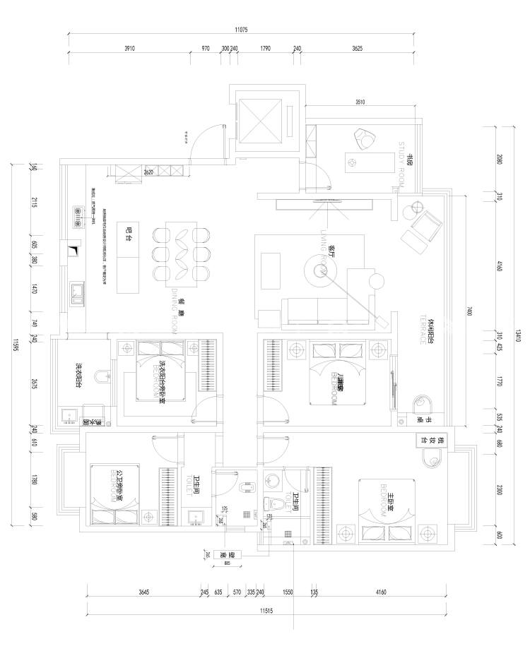 130平风栖雅苑现代风格-平面布置图