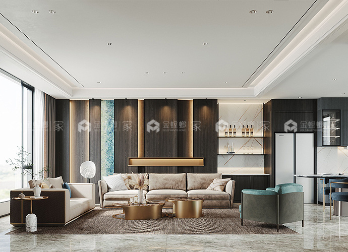 500平凤凰里现代风格-惬意高级住宅-客厅效果图及设计说明