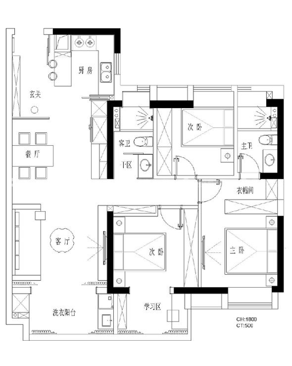 120平碧桂园观澜天境现代风格-平面布置图