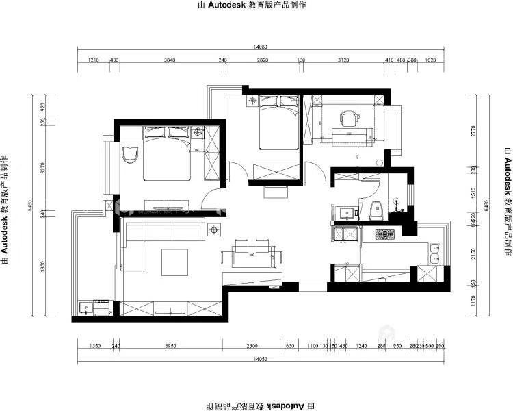 98平新江湾城时代花园现代风格-平面布置图