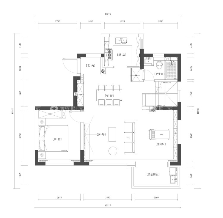 140平荷岸晓风现代风格-梦想家-平面布置图