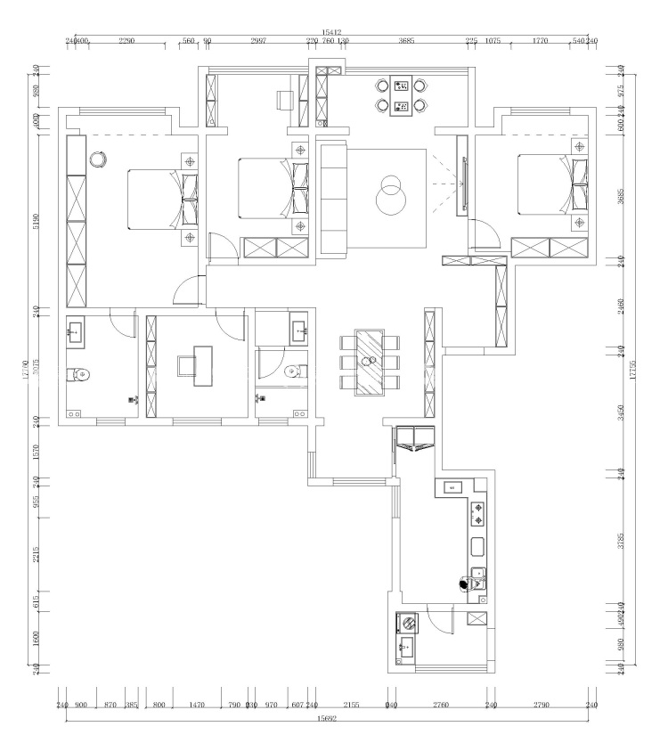 180平双湖公园现代风格-简单大气不失风格-平面布置图