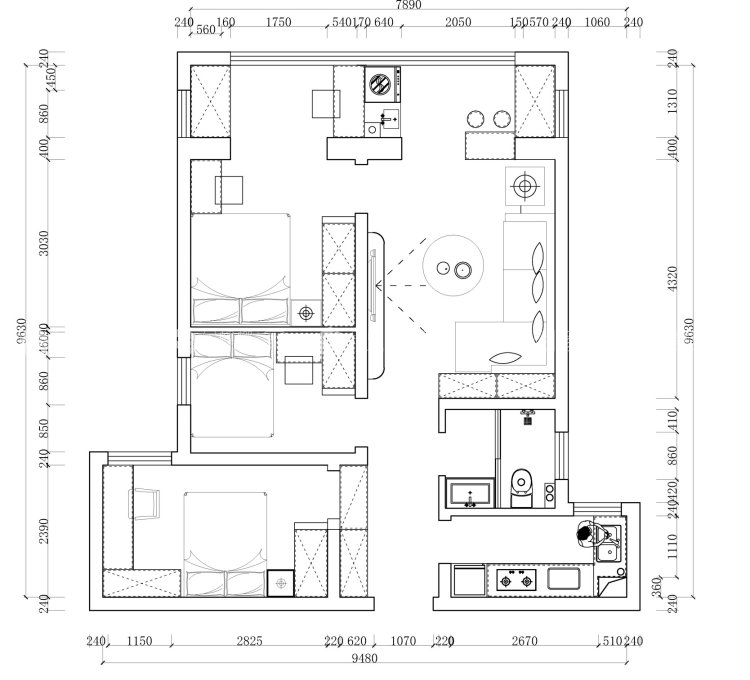 120平建业花园里现代风格-简约大气-平面布置图