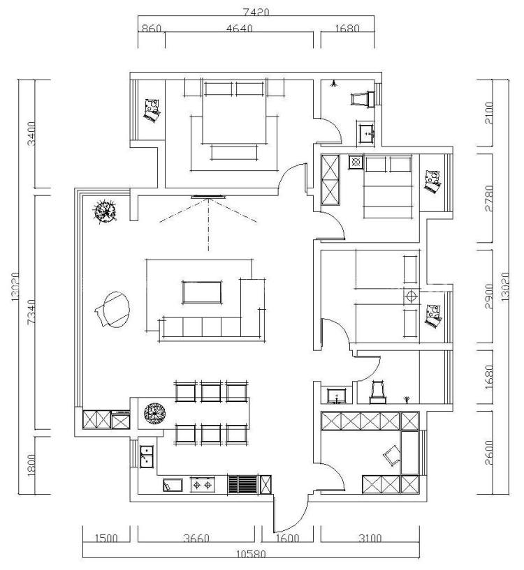 160平有色地质家园现代风格-空间意趣-平面布置图