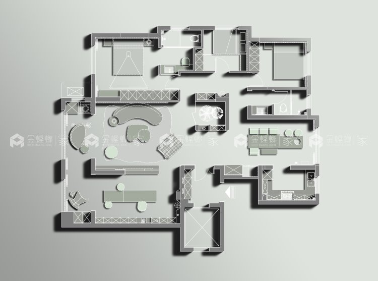 200平金沙湖高尔夫官邸现代风格-个性化设计-平面布置图