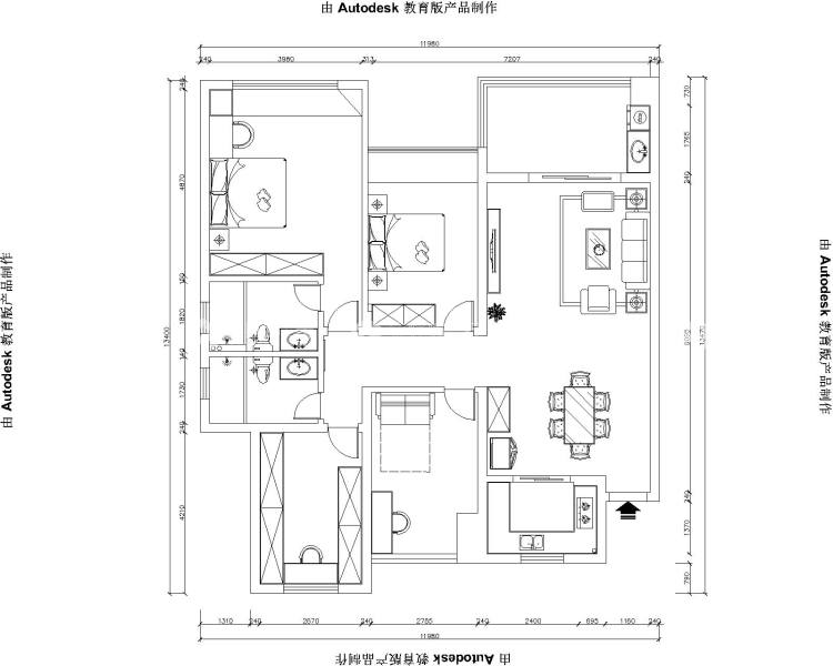 120平诺丁山北欧风格-平面布置图