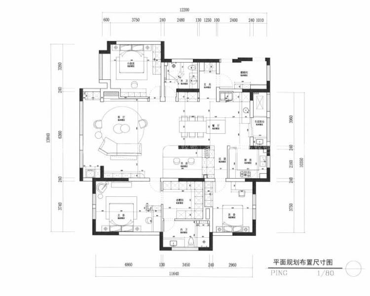 150平月亮湾花园现代风格-二人的惬意生活-平面布置图