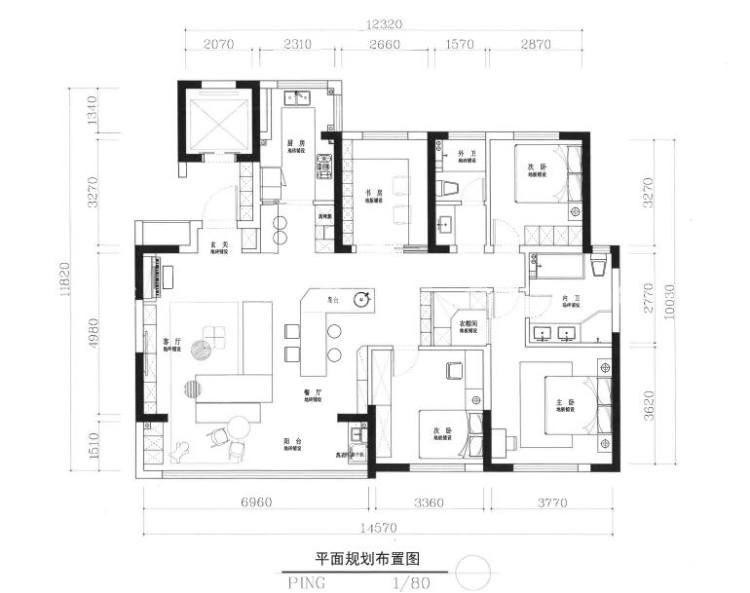 145平金茂熙悦现代风格-简洁时尚 处处都是细节美-平面布置图