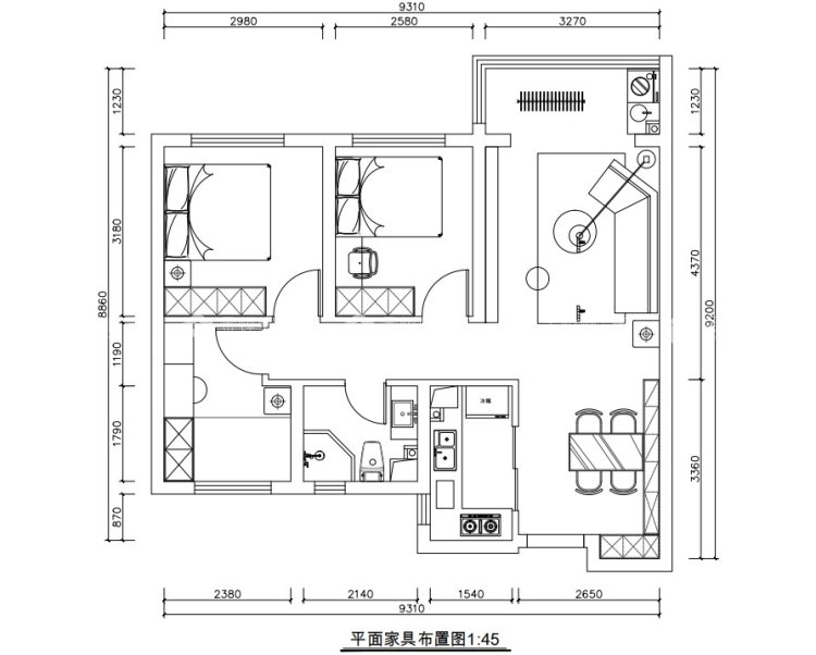 89平中原宸院现代风格-平面布置图