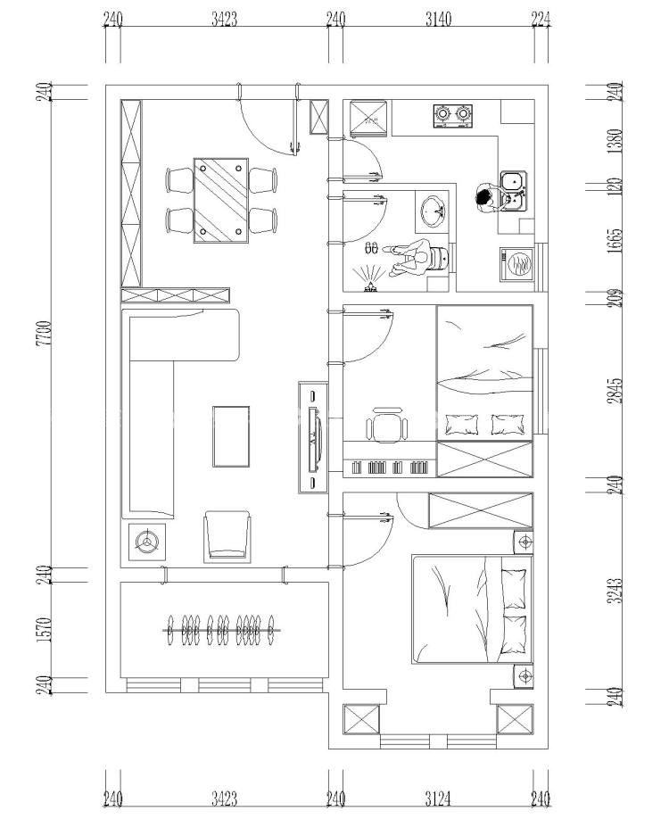 95平九龙华府现代风格-平面布置图