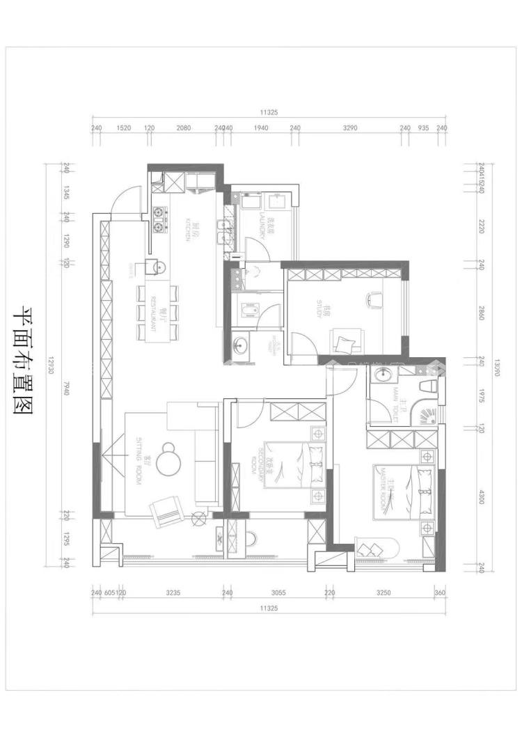 130平华润国际中心现代风格-平面布置图