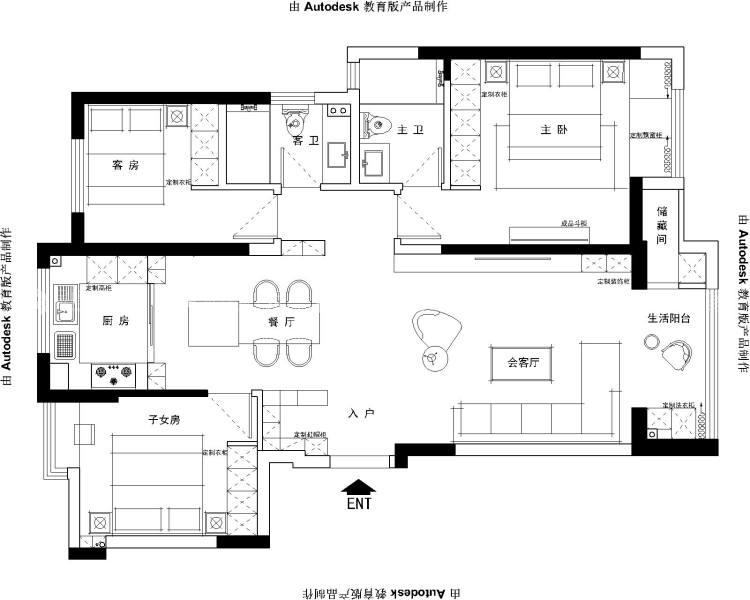 115平奥兰和园现代风格-平面布置图