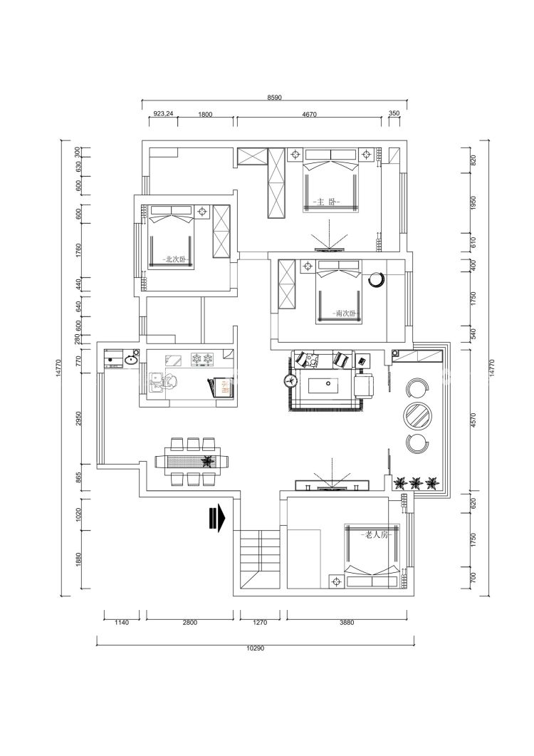 280平碧桂园轻奢风格-平面布置图