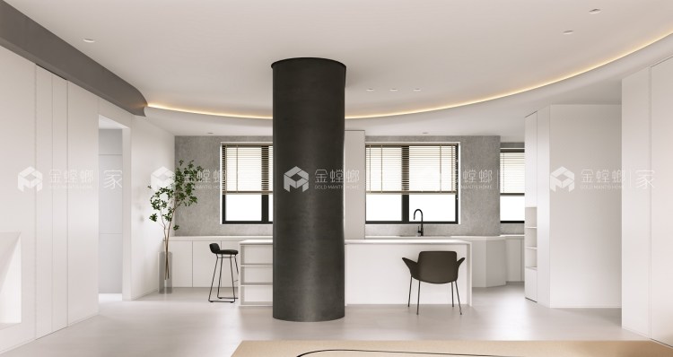 130平浅山风华现代风格-干净简练、优雅高级的极简极奢简约风-餐厅效果图及设计说明