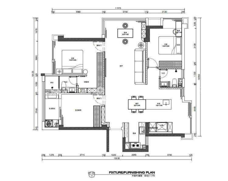 125㎡康城一品现代中式风格-平面布置图