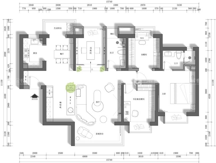 130㎡龙湖天璞意式轻奢高级住宅-平面布置图