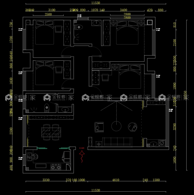 146m²蓝天铂宫简约四房现代风格-平面布置图