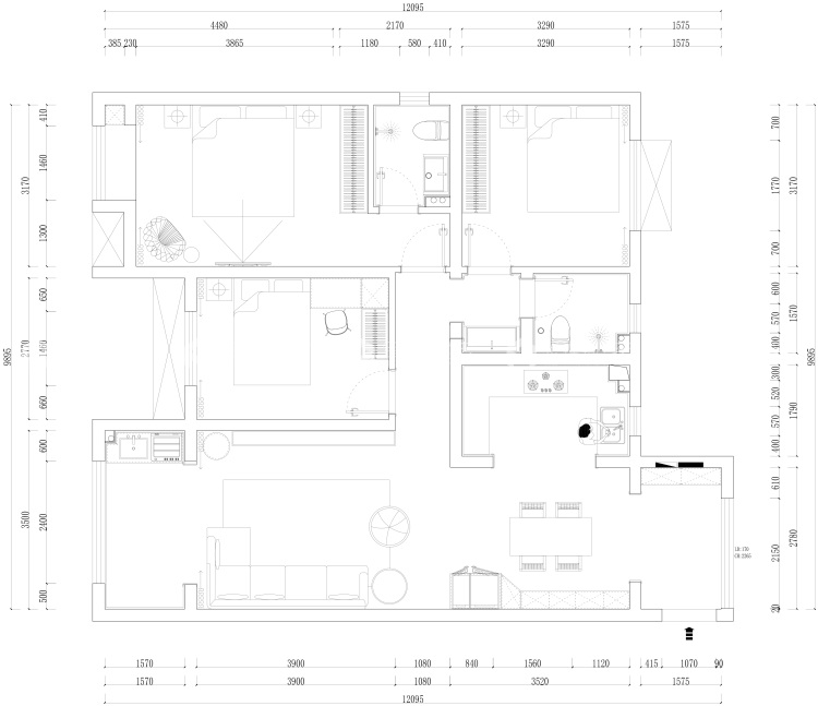 125平富地公园学府现代奶油风-平面布置图