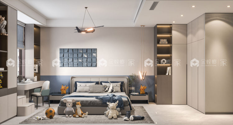 建业公园里198平现代风格-卧室效果图及设计说明