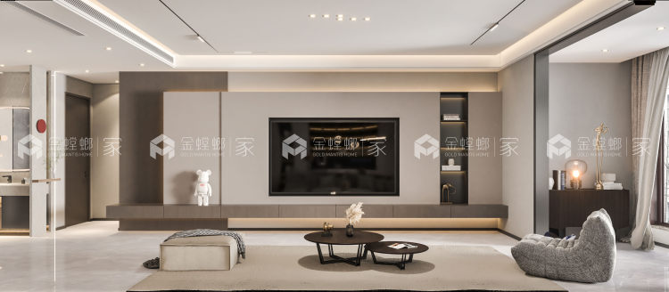 建业公园里198平现代风格-客厅效果图及设计说明