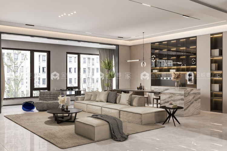 建业公园里198平现代风格-客厅效果图及设计说明