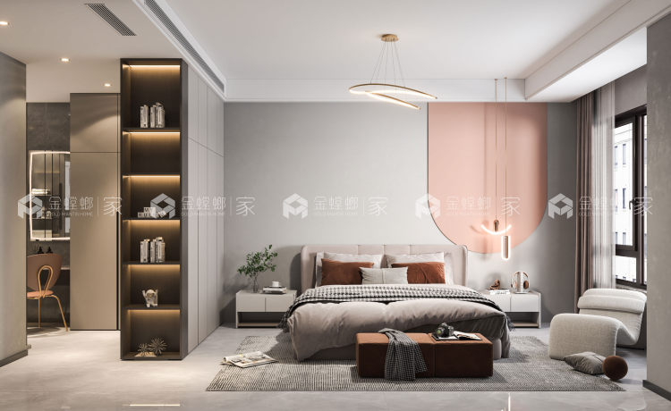 建业公园里198平现代风格-卧室效果图及设计说明