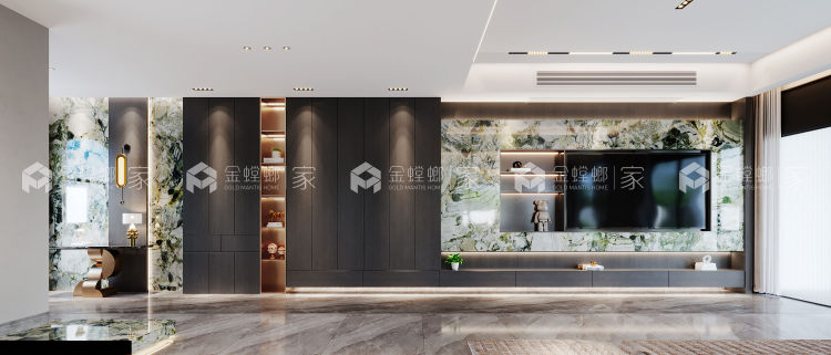 380平意式轻奢碧桂园-客厅效果图及设计说明