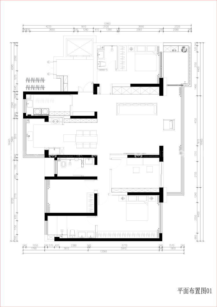 172平方金科博翠拾光现代极简风格-平面布置图