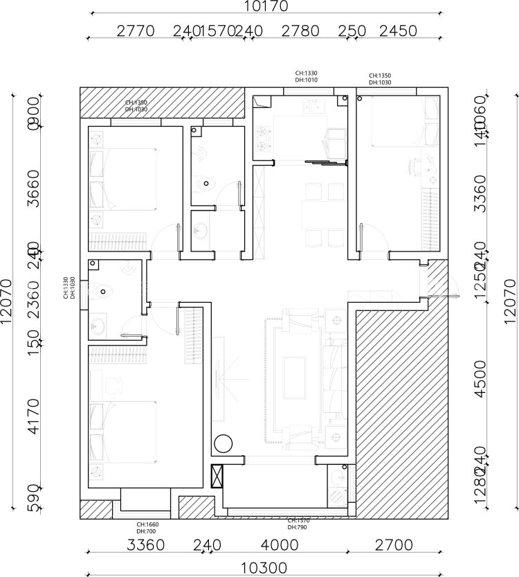 140平米豫飞盛世城邦现代简约-平面布置图