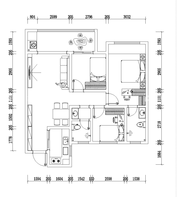 110平方现代简约建业府-平面布置图