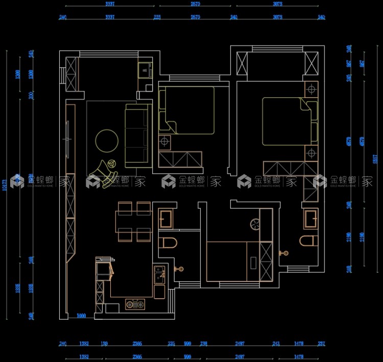 200平米心连心建业尊府现代轻奢风格-平面布置图