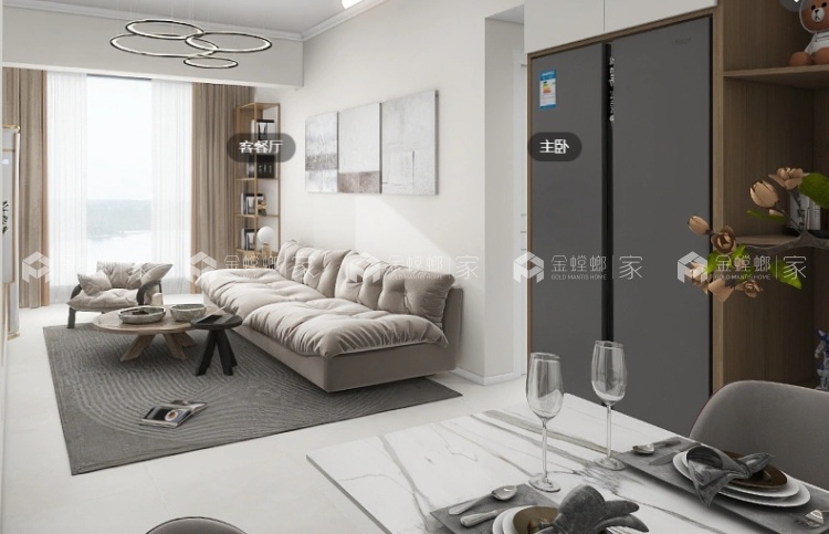 60朗悦里现代极简-客厅效果图及设计说明