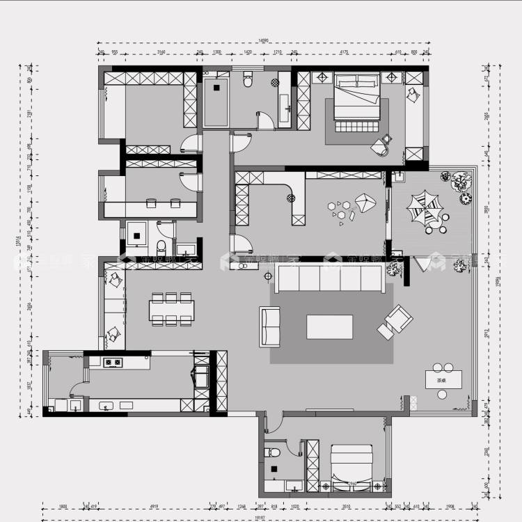 270平碧桂园翡翠湾现代简约风格-平面布置图