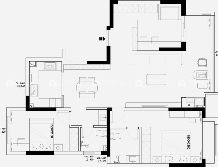 129中建元熙府中古风格-平面布置图