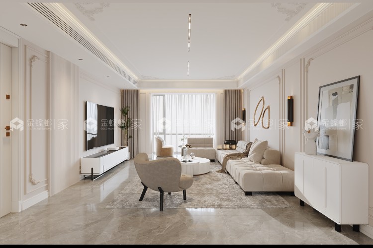 200平上元君庭现代法式风-客厅效果图及设计说明
