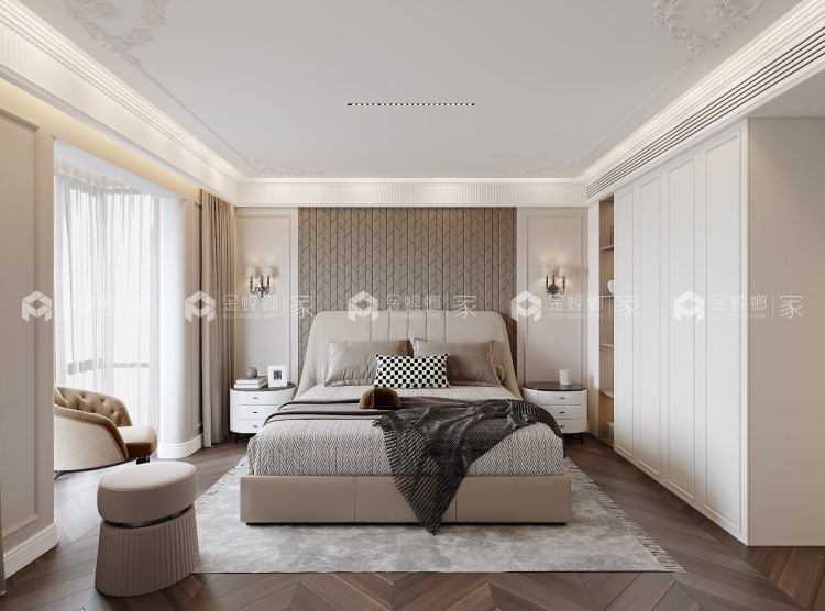 200平上元君庭现代法式风-卧室效果图及设计说明