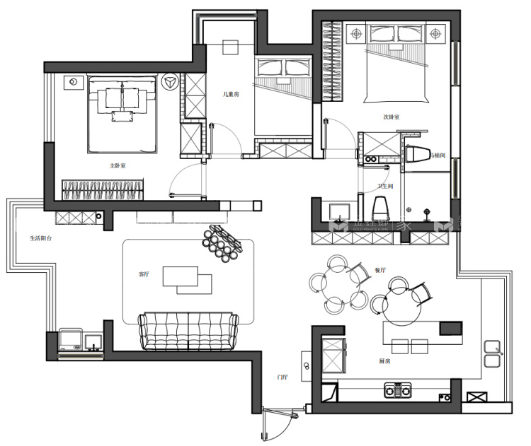 119平天都花园现代中古风格-平面布置图