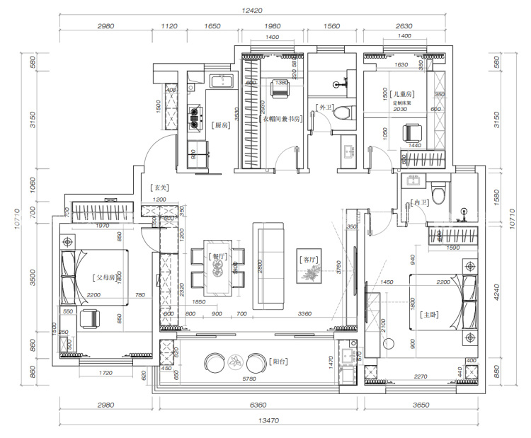 143平大悦澜庭新中式风格-平面布置图